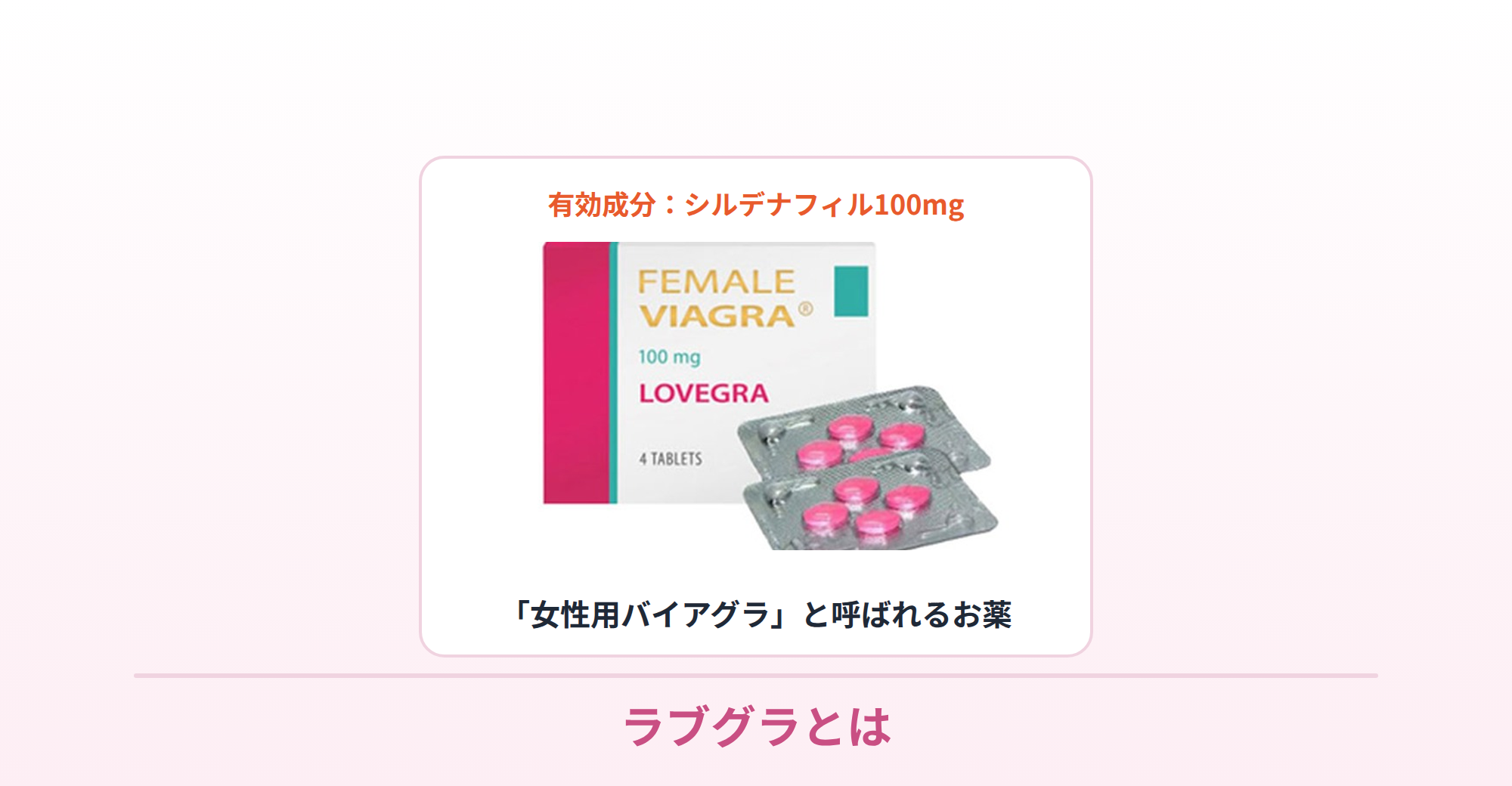 ラブグラ（女性用バイアグラ・シルデナフィル100mg）の箱と錠剤の商品写真