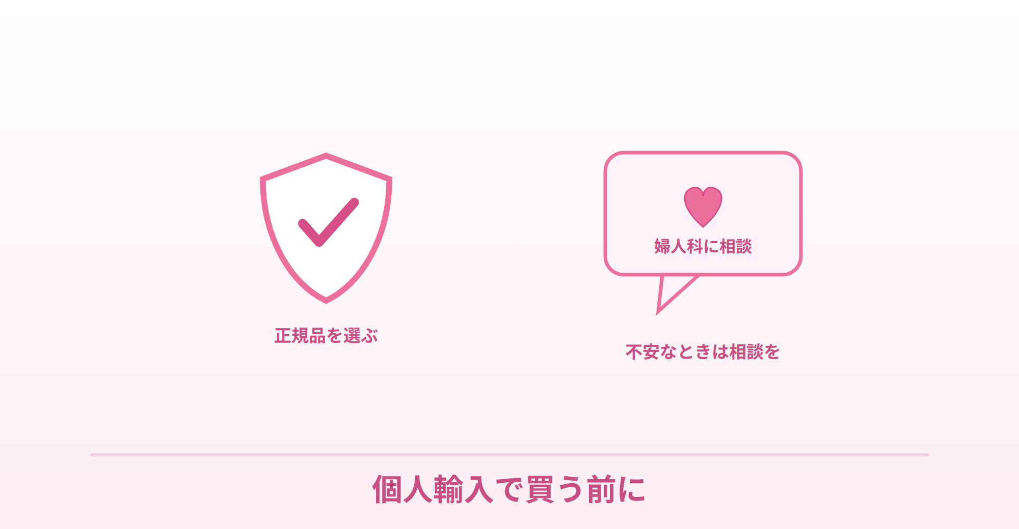ラブグラは正規品を選ぶこと、不安なときは婦人科に相談できることを表したイラスト