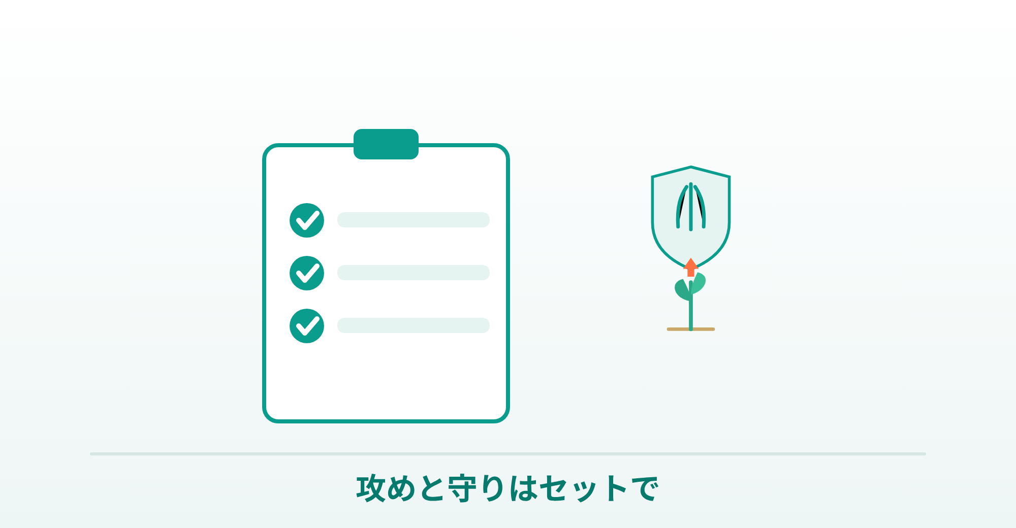 ミノキシジルは攻めと守りをセットで、というまとめを表したイラスト