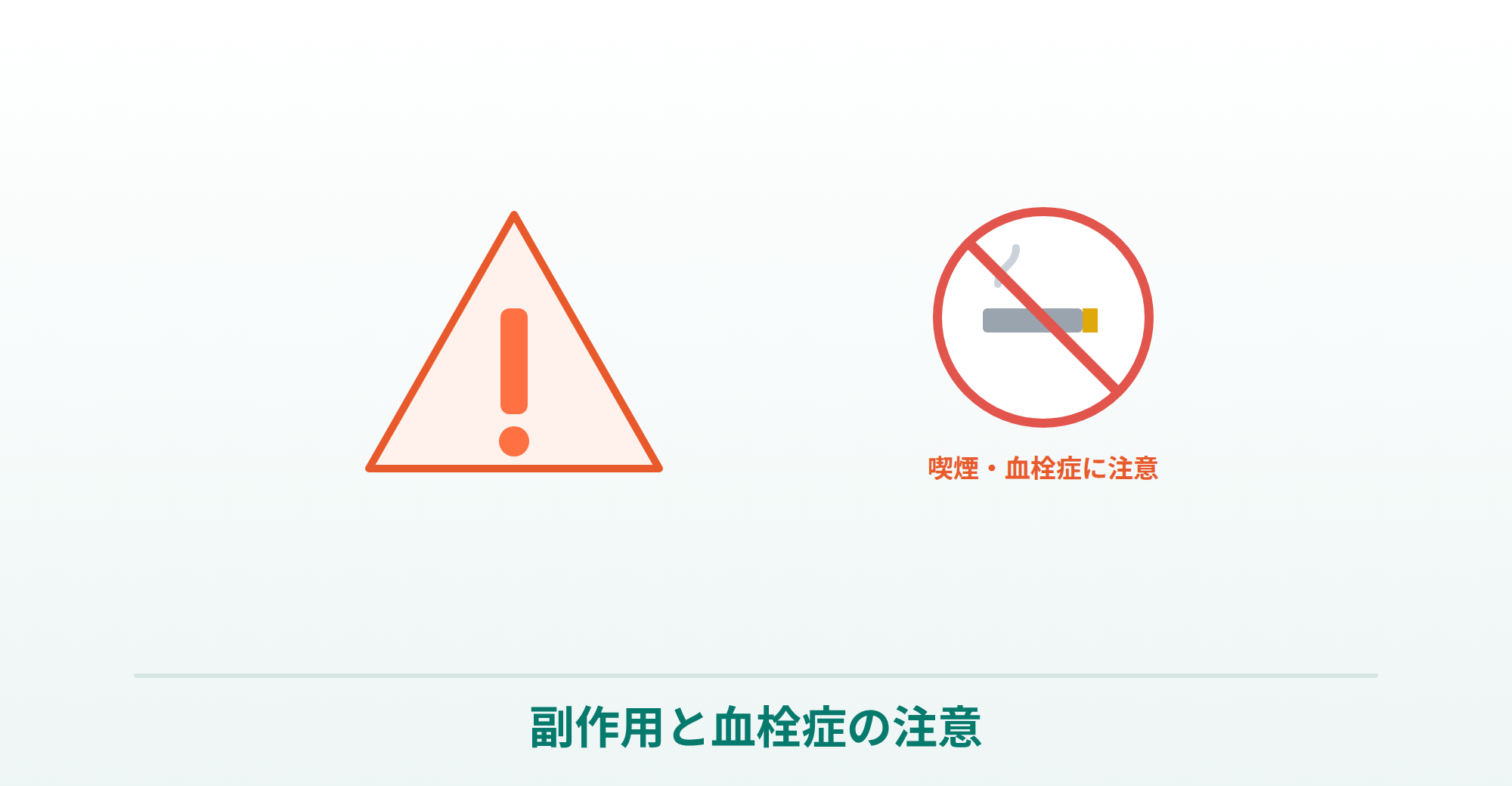 トリキュラーの副作用と血栓症・喫煙への注意を表したイラスト