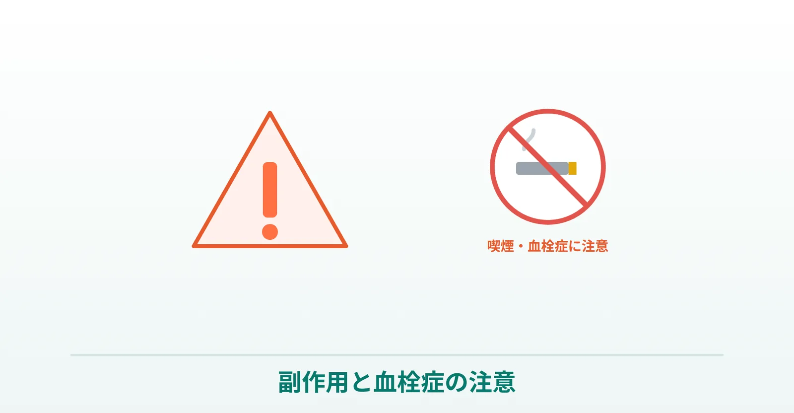トリキュラーの副作用と血栓症・喫煙への注意を表したイラスト