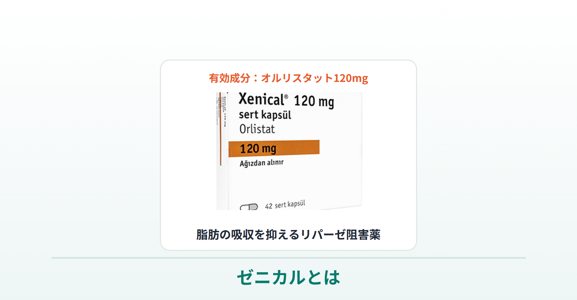 ゼニカル（オルリスタット120mg・リパーゼ阻害薬）の箱の商品写真