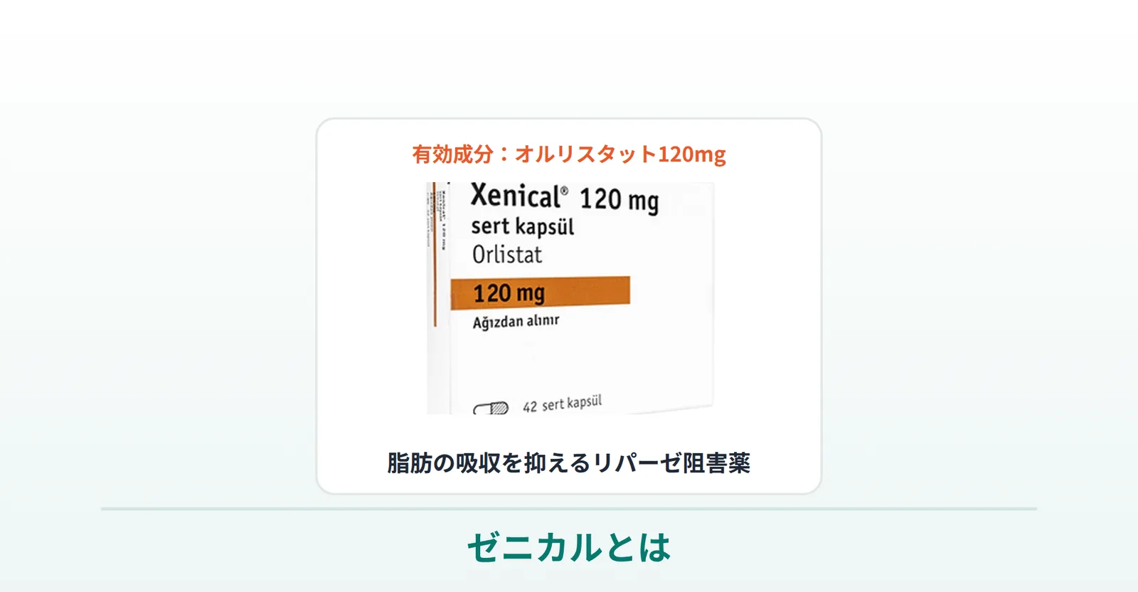ゼニカル（オルリスタット120mg・リパーゼ阻害薬）の箱の商品写真